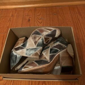 Patchwork Leather Ankle Boots - Multicolor